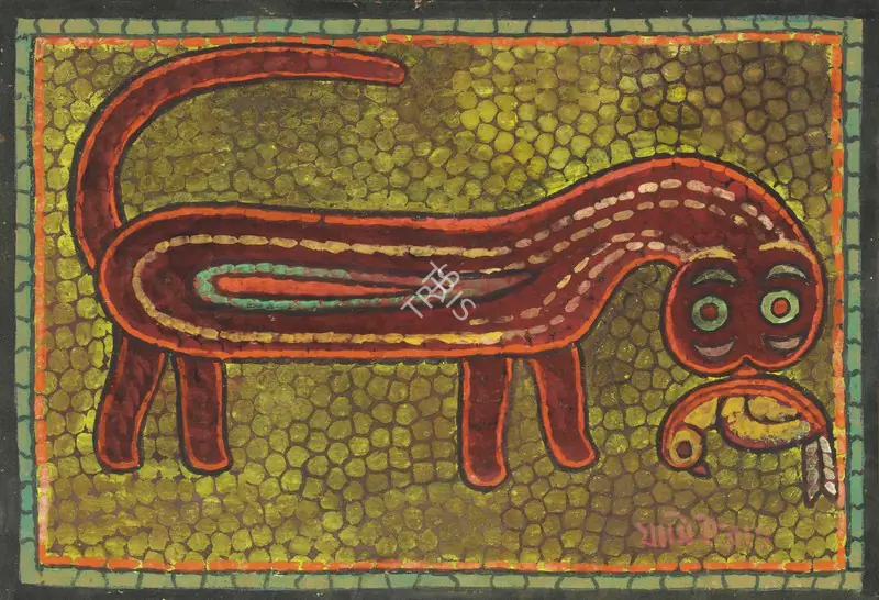Roy, Jamini (Artist). Untitled (Cat with Bird), c.1920s | Painting