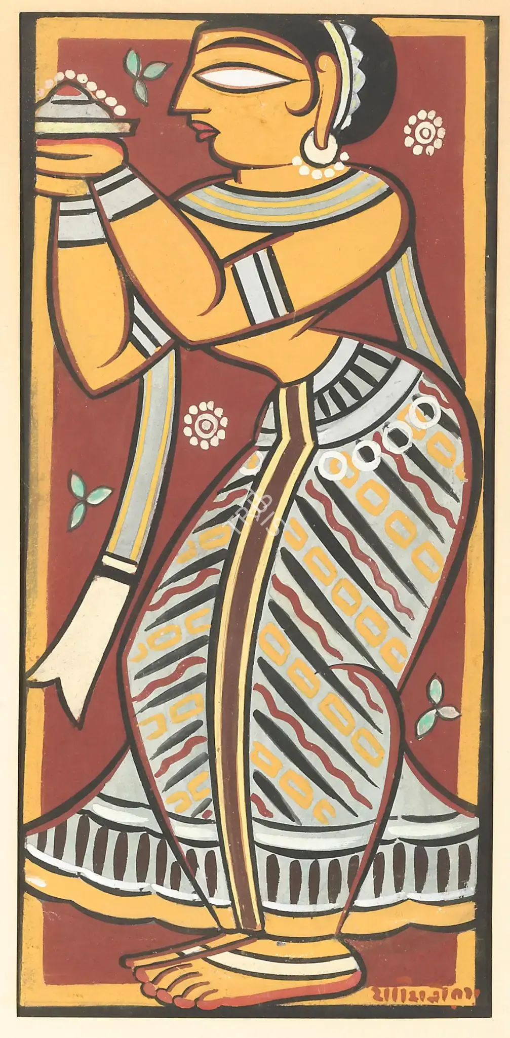 Roy, Jamini (Artist). Untitled (Maiden Making an Offering), c.1946-1949 | Painting