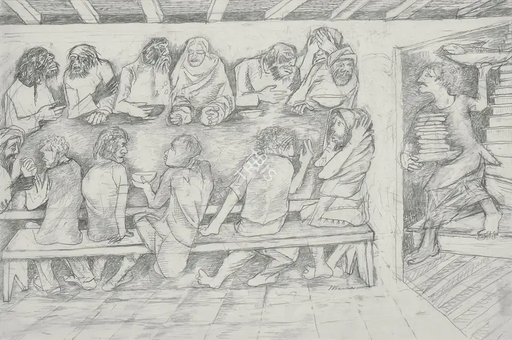 Khanna, Krishen (Artist). Study of Suspense at Last Supper, n.d. | Drawing