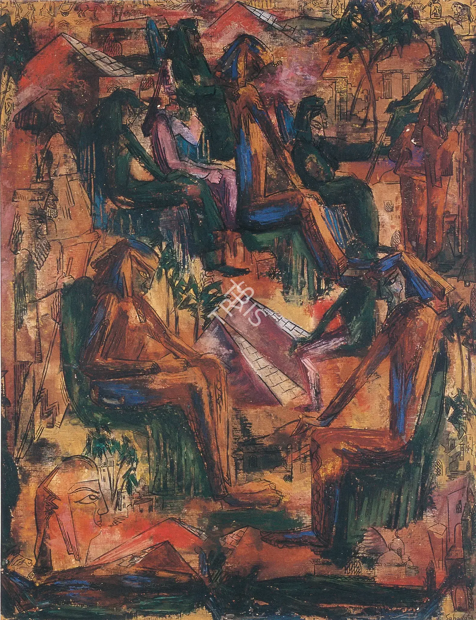 Sabavala, Jehangir (Artist). An Egyptian Reverie. Gouache, 1955 | Painting | FineArts | 00599430