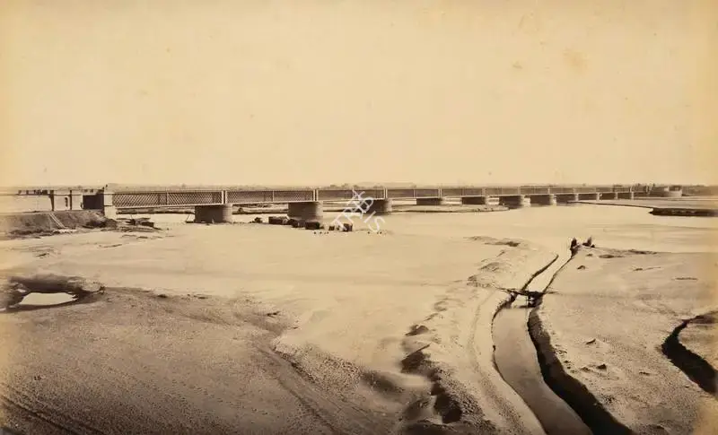 Bourne, Samuel (Photographer). The Railway Bridge over the Jumna- Delhi - From the album 'Views of Delhi and Umballa by Samuel Bourne'. Albumen print pasted on mount, c.1865-1866 | Antiquarian Photograph | Photography | 00115213