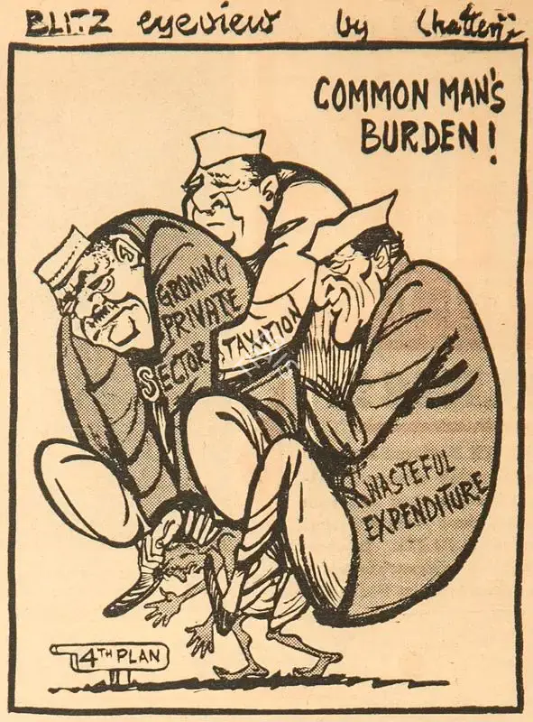 Chatterjee, Basu (Cartoonist). Common Man's Burden !, 1966 | Cartoons