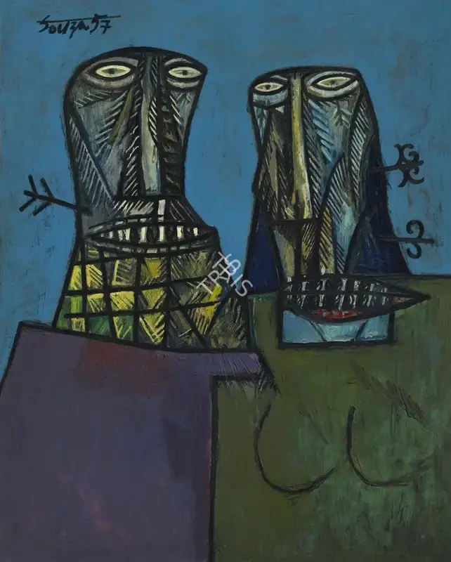 Souza, F.N. (Artist). Man & Woman Grinding Their Teeth, 1957 | Painting