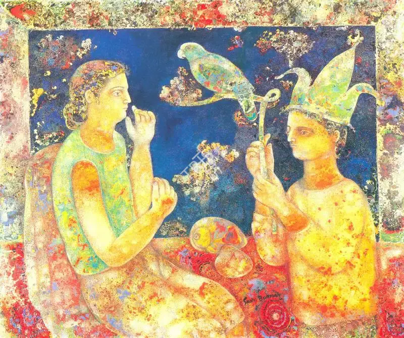 Burman, Sakti (Artist). Conversation. Oil on canvas, 2001 | Painting | FineArts | 00372644