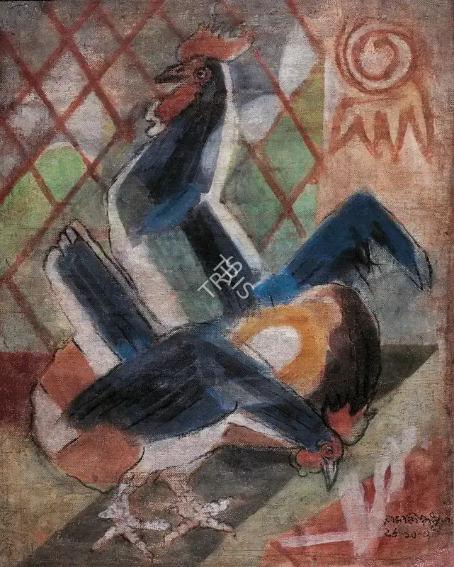 Baij, Ramkinkar (Artist). Roosters, 1970 | Painting