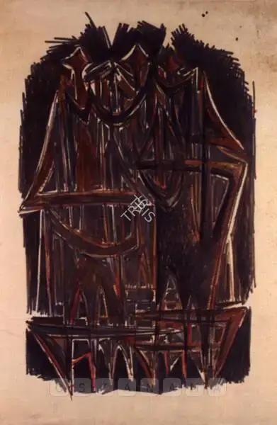 Sadequain (Artist). Untitled (Three Standing Figures), 1960s | Drawing