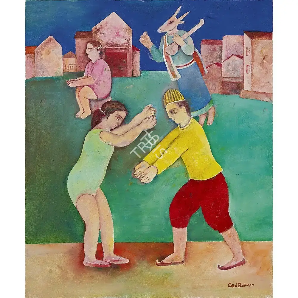 Burman, Sakti (Artist). Children Playing in a Village, n.d. | Painting