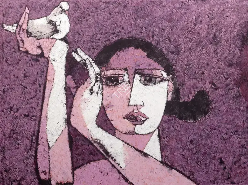 Naqsh, Jamil (Artist). Untitled (Woman with Dove). Oil on canvas, 2001 | Painting | FineArts | 00641936
