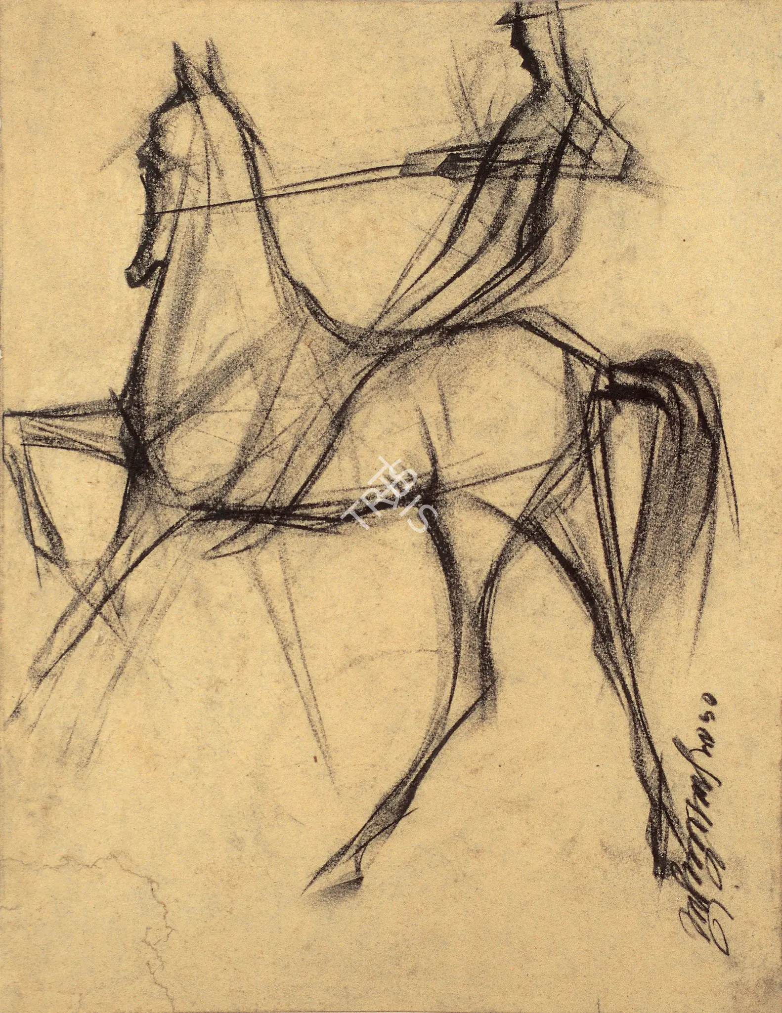 Das, Sunil (Artist). Jockey & Horse, 1950 | Drawing