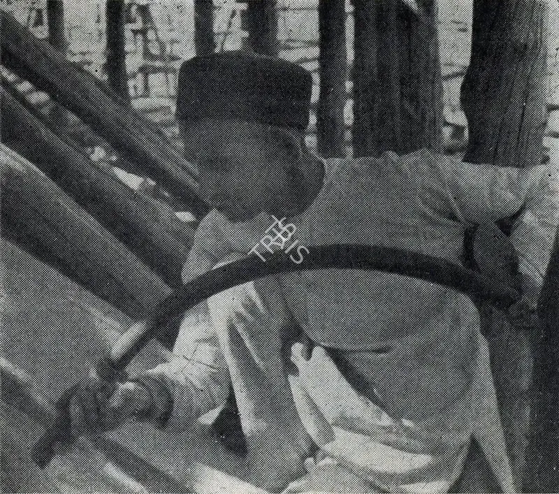 Unknown (Photographer). A Workman Discharging Cement at High Pressure into a Crack in the Dome. n.d. | Contemporary Photograph, Marg, July 1950 | ArcHeritage | 00512956