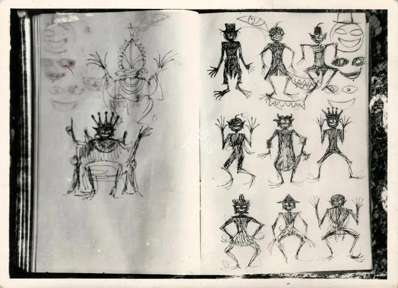 Ray, Satyajit (Artist), Goopy Gyne Bagha Byne, 1969. Character design of ghosts by Ray for Goopy Gyne Bagha Byne | Original Artwork | CinemaEducation | 00724320