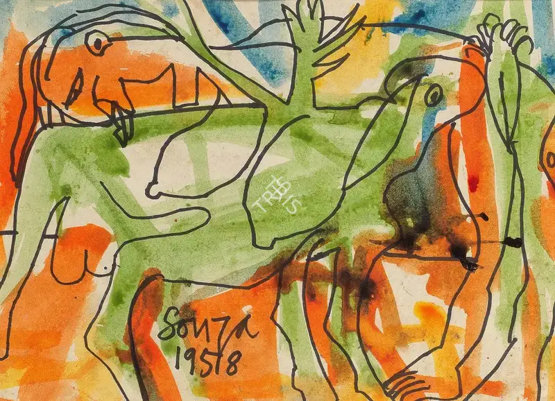 Souza, F.N. (Artist). Untitled (Erotic Figures), 1958 | Drawing