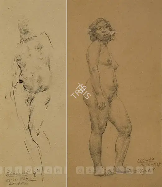 Chavda, Shiavax (Artist). Studies of Woman. Pencil on paper, 1936 | Drawing | FineArts | 00597870