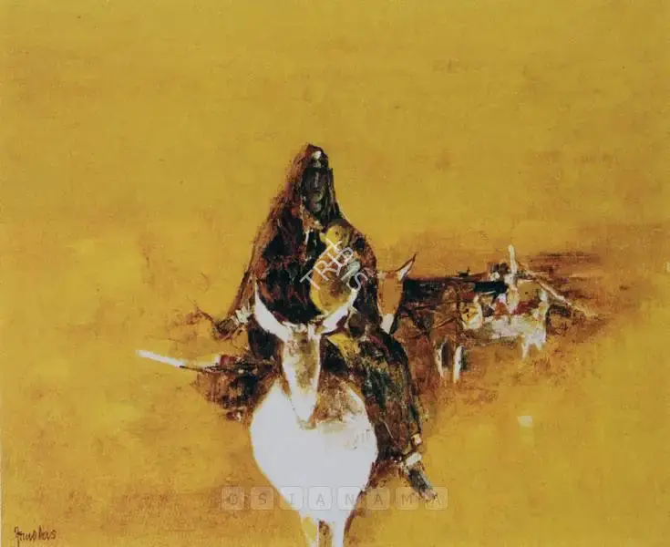 Das, Arup (Artist). Woman On Donkey. Oil on canvas, n.d. | Painting  | 00880388