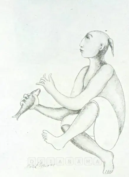 Bawa, Manjit (Artist). Man With Fish, 1997 | Drawing