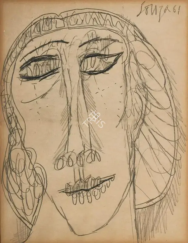 Souza, F.N. (Artist). Untitled (Head), 1961 | Drawing