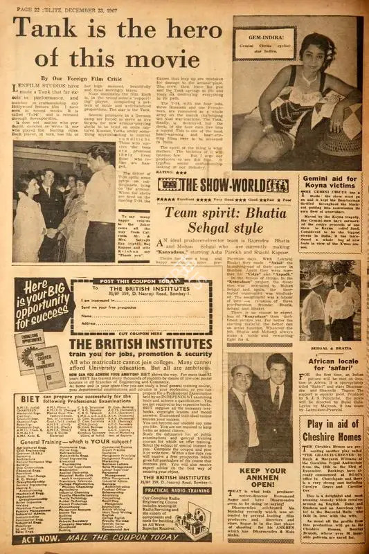 Team Spirit: Bhatia Sehgal Style. In Blitz - Hindi Sanskaran. p. 22. Bombay: R.K. Karanjia, 23 December 1967 | Film Review | CinemaEducation | 00143068