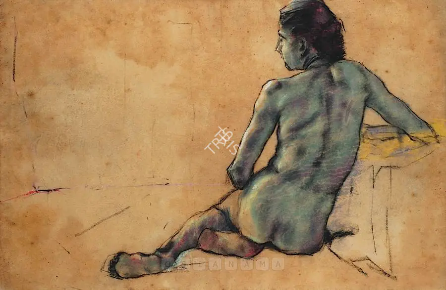 Bhattacharjee, Bikash (Artist). Nude Study Series. Charcoal and dry pastel on paper, 1960-1961 | Drawing | FineArts | 00757231