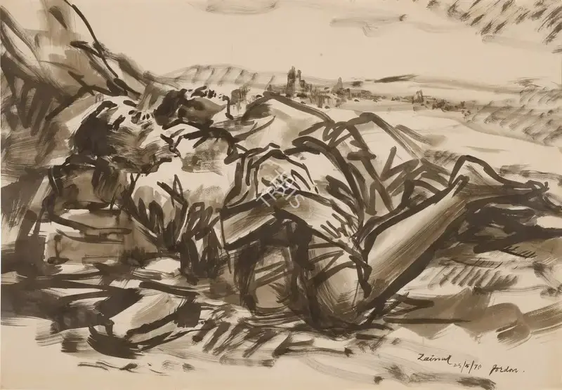 Abedin, Zainul (Artist). Untitled (Figures). Ink and pencil on paper, 1970 | Drawing | FineArts | 00604833