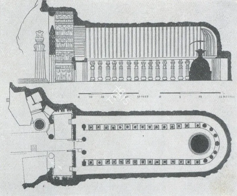 Unknown (Cartographer). Karle - Chaitya Hall. Plan and Elevation. n.d. | Map, Marg, December 1955 | ArcHeritage | 00535989