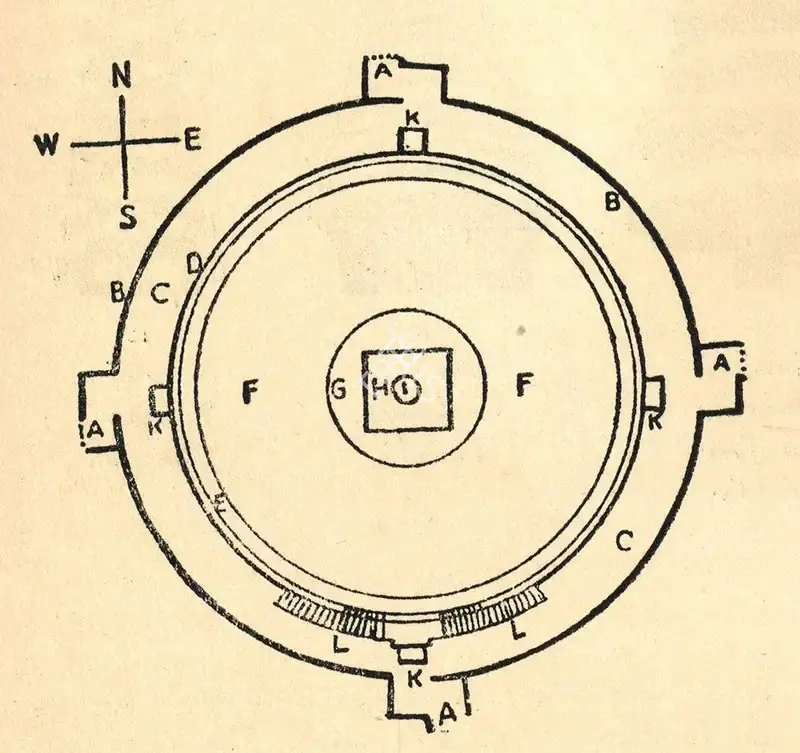 Govinda, Lama Anagarika (Artist). The Great Stupa of Sanchi. n.d. | Marg, April 1950 | Drawing | ArcHeritage | 00673824