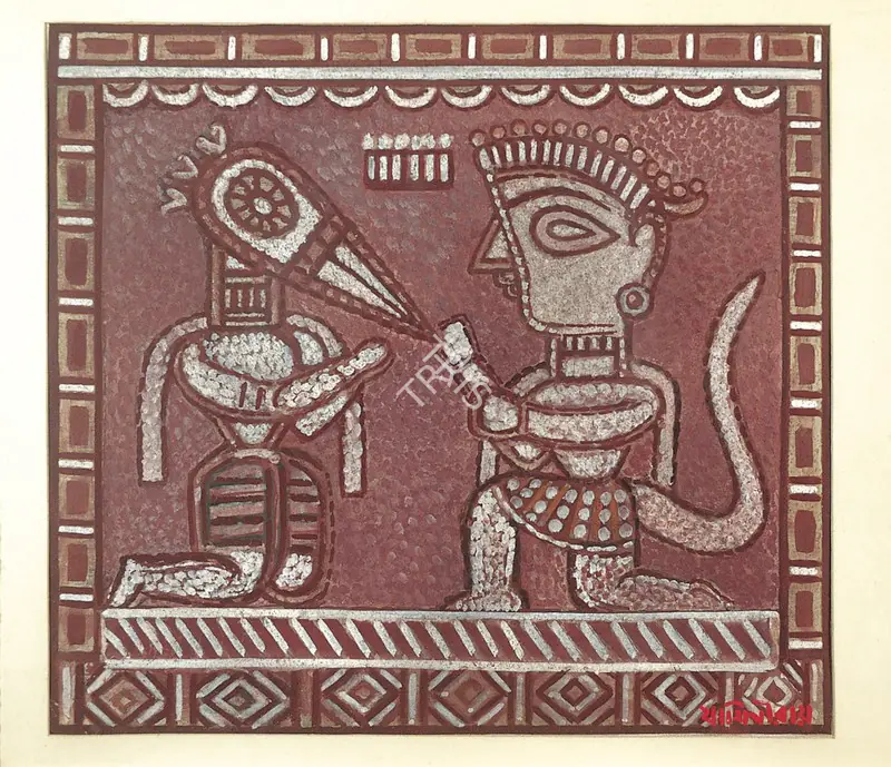 Roy, Jamini (Artist). Hanuman & Jatayu. Tempera on paper, early 1950s | Painting  | 00877490