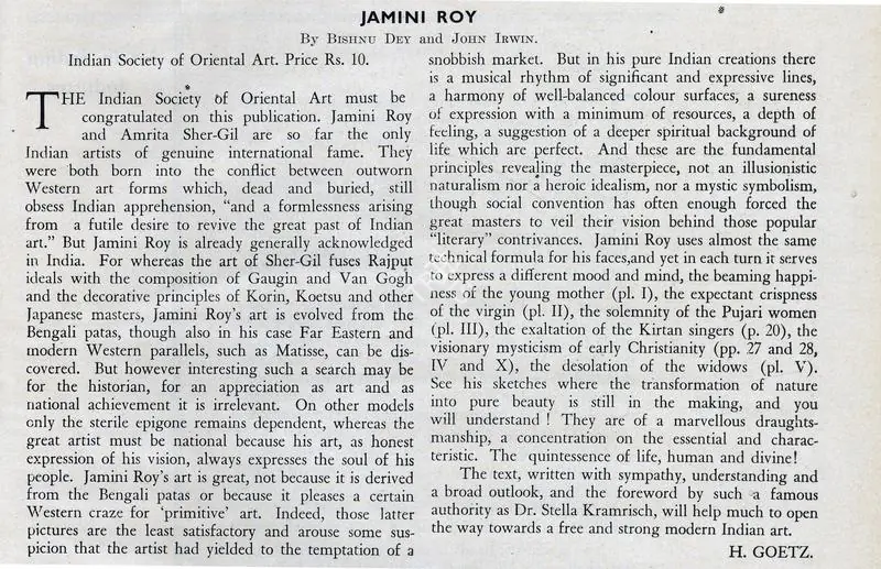 Dey, Bishnu (Essayist). Jamini Roy. In Marg. 1(1), p. 80. Bombay: Modern Architectural Research Group, October 1946 | Essay | FineArts | 00668742, 1946