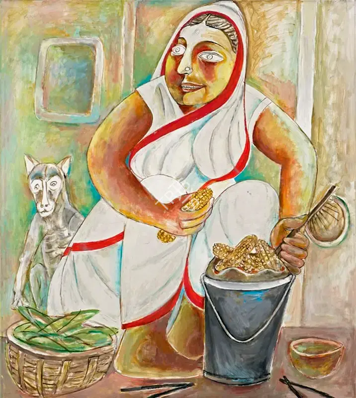Sen, Paritosh (Artist). Woman Selling Corn, 2004 | Painting