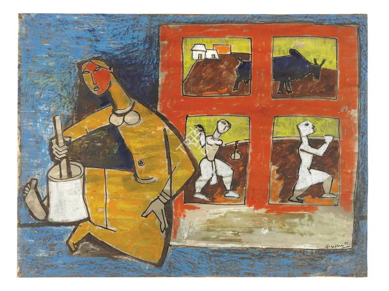 Husain, M.F. (Artist). Untitled (Village Women), 1956 | Painting
