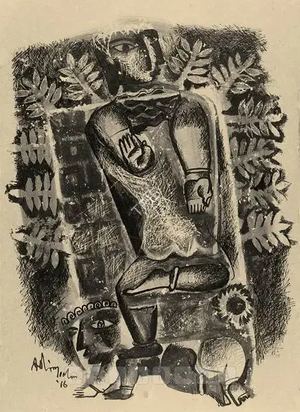 Adimoolam, K.M. (Artist). Siva As Dakshinamoorthy. Pen and ink on paper, 1966 | Drawing | FineArts | 00599928