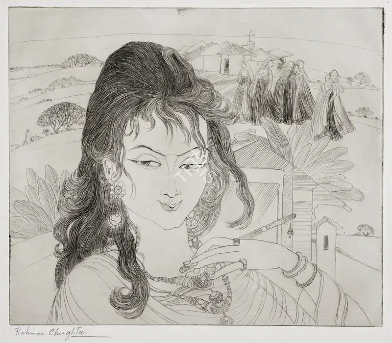 Chughtai, M.A.R. (Artist). Sunder. Aquatint on paper, n.d. | Aquatint | EconomicsArt | 00869765