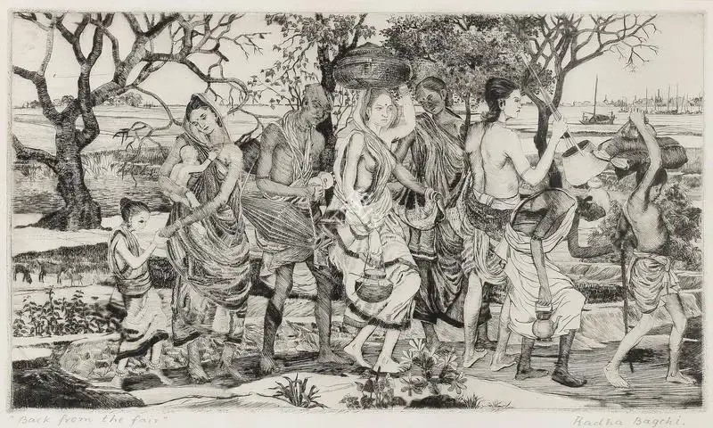 Bagchi, Radha (Artist). Back From The Fair. Etching on paper, n.d. | Graphic Art | FineArts | 00352431