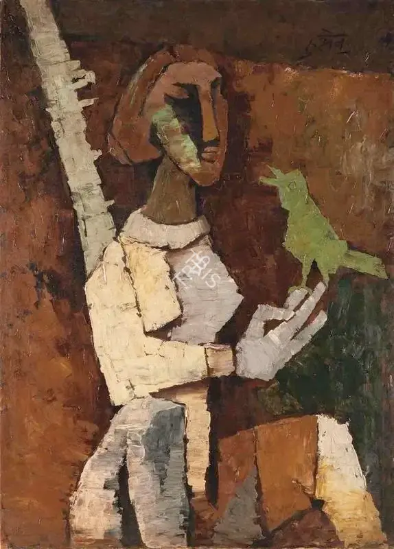 Husain, M.F. (Artist). Nayika with Bird, c.1967-1969 | Painting