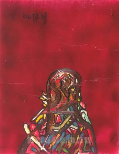 Souza, F.N. (Artist). Untitled (Portrait Against Red Ground), 1968 | Painting