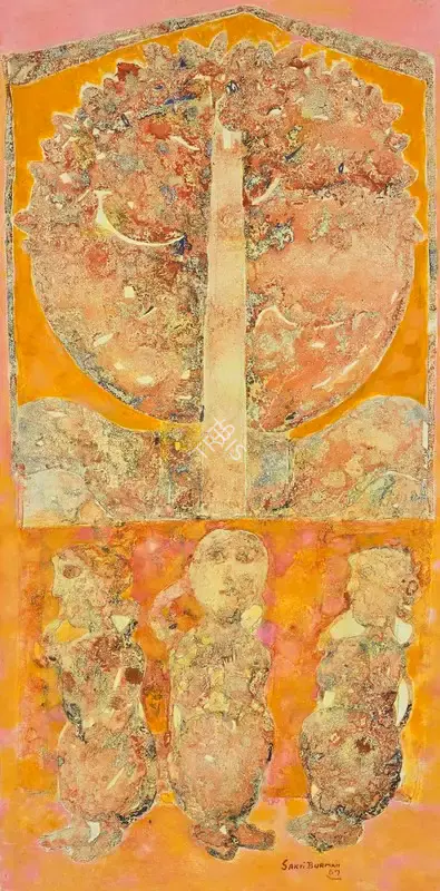 Burman, Sakti (Artist). Untitled (Figures Under Tree). Oil on canvas, 1967 | Painting | FineArts | 00604458