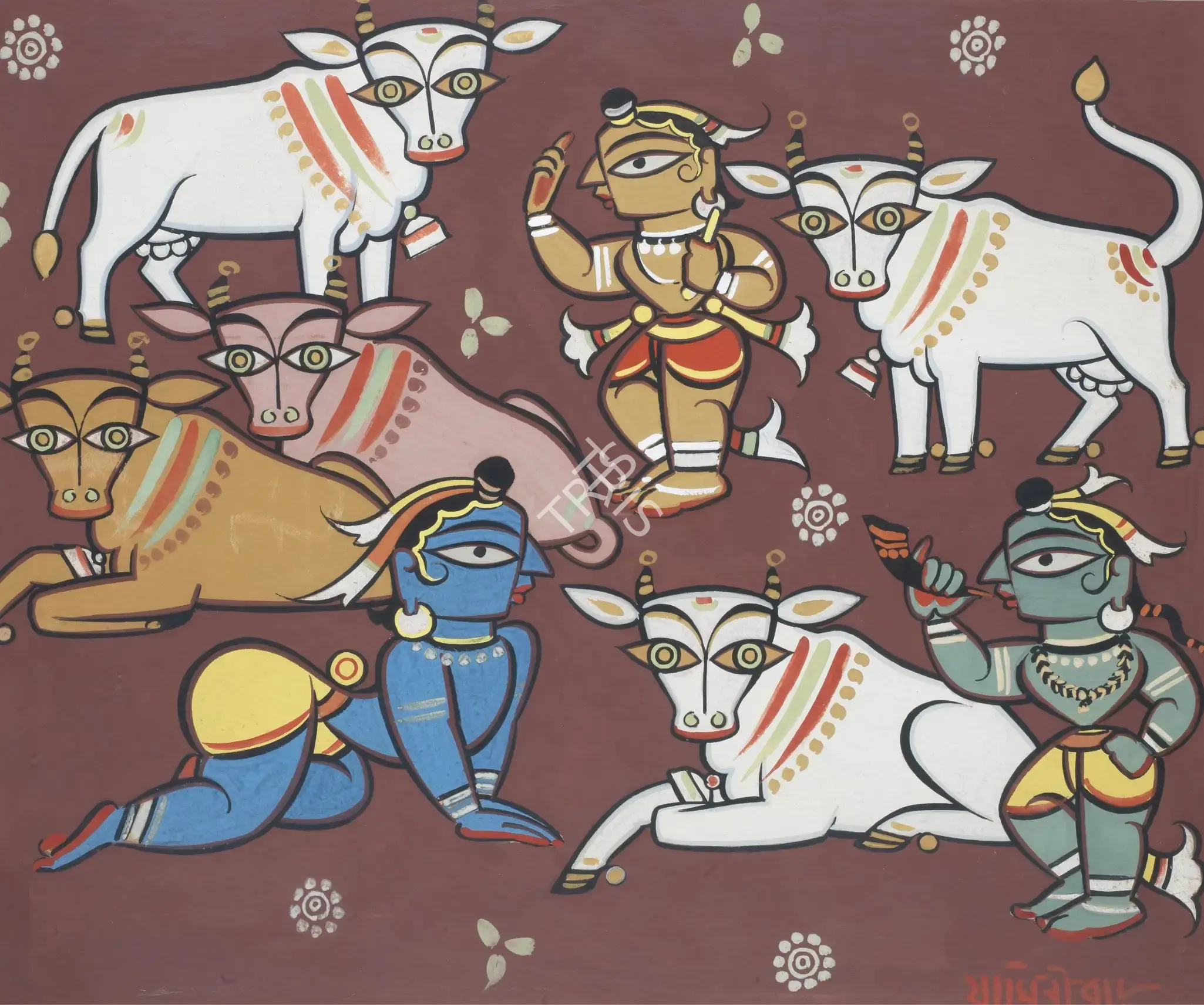 Roy, Jamini (Artist). Deities And Cows, n.d. | Painting