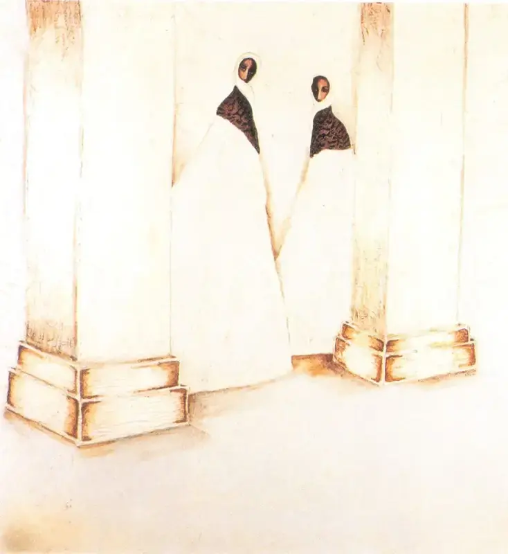 Khetan, Ritu (Artist). Women by Pillars, 1990 | Painting