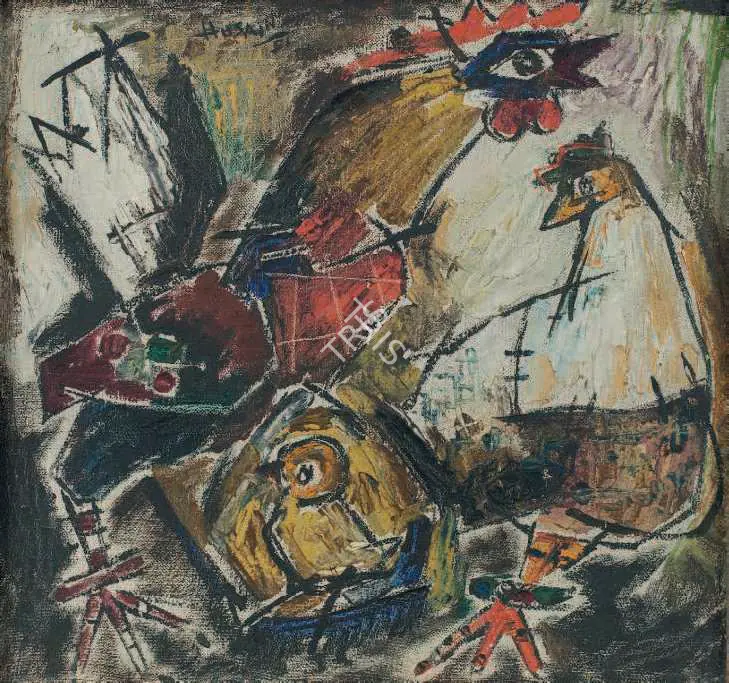 Husain, M.F. (Artist). The New Arrival. Oil on canvas, 1951 | Painting | FineArts | 00642339
