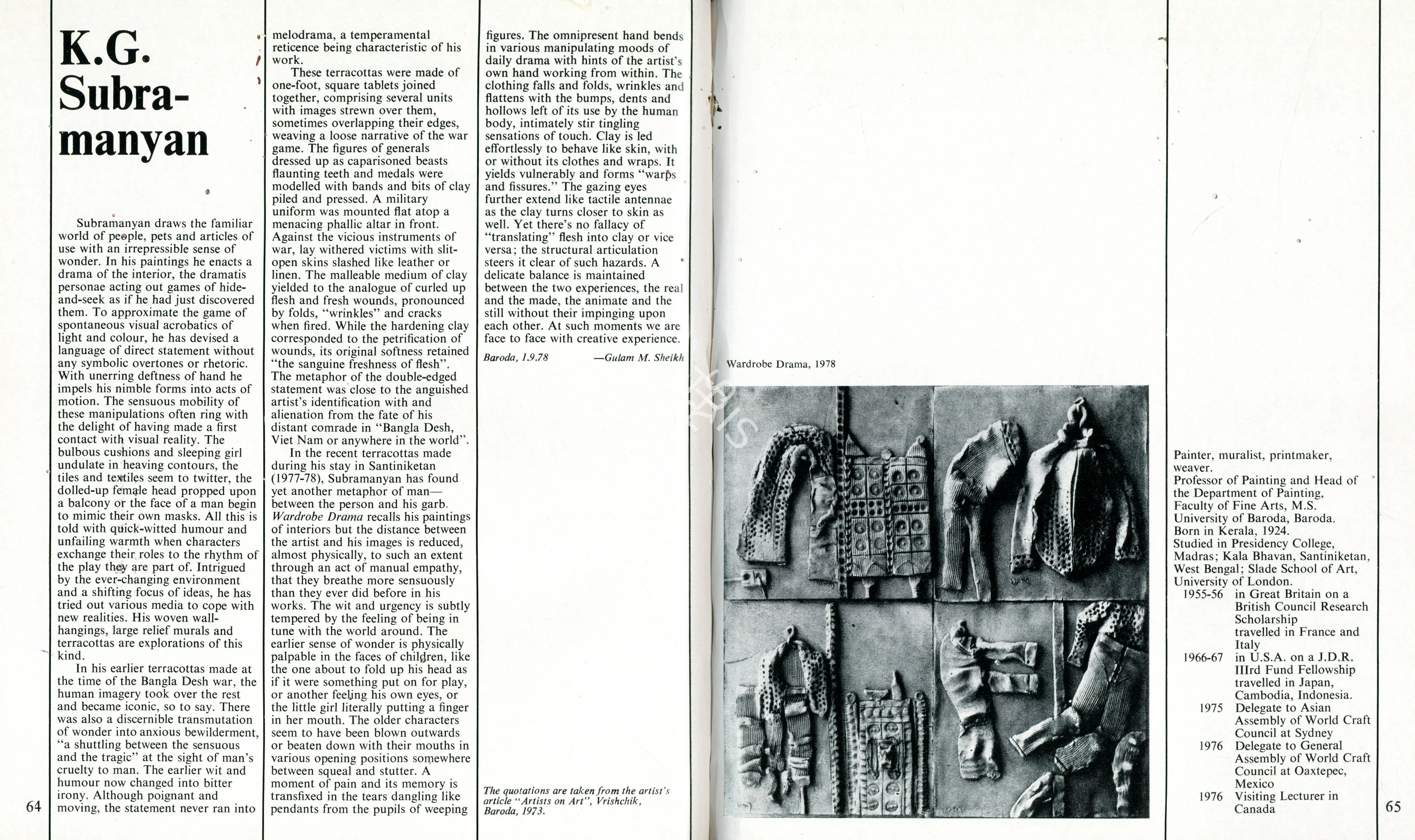 Sheikh, G.M. (Essayist). K G Subramanyan. In Art Heritage. Season 2, pp. 64-66. New Delhi: Art Heritage, 1979 | Essay | FineArts | 00851651