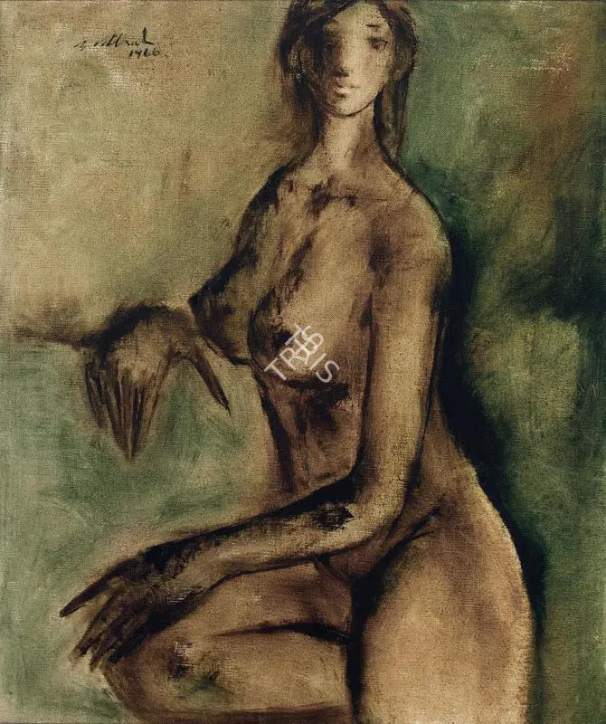 Vithal, B. (Artist). Seated Nude. Oil on canvas, 1966 | Painting | FineArts | 00595645