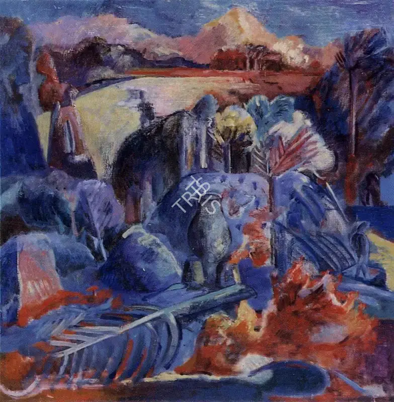 Vasudevan, Akkhitam (Artist). Blue Landscape. Oil on canvas, 1991 | Painting | FineArts | 00371801