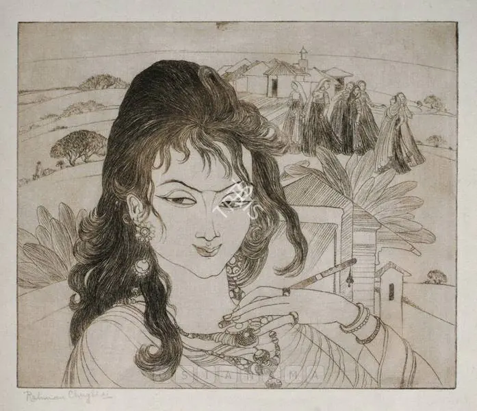 Chughtai, M.A.R. (Artist). Sundar. Dry point etching, n.d. | Graphic Art | FineArts | 00898815