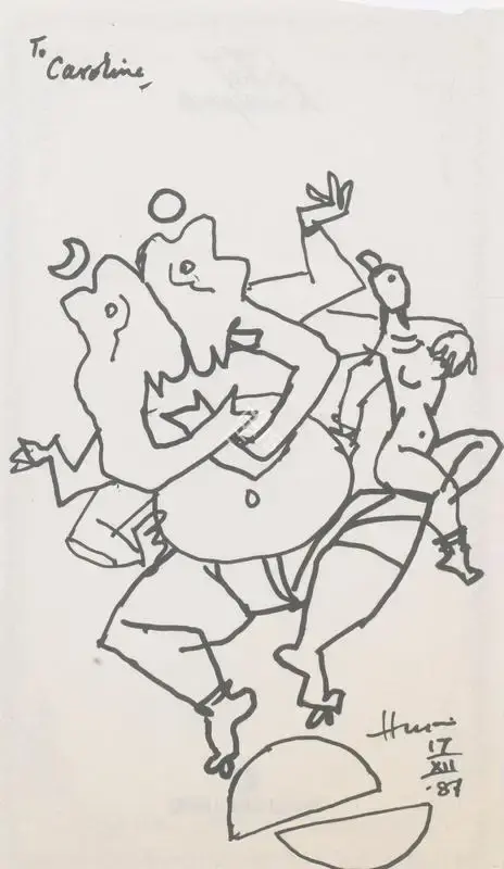 Husain, M.F. (Artist). Untitled (Dancing Ganesh & Woman), 1987 | Drawing
