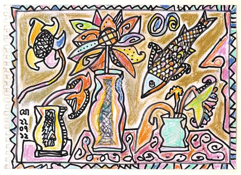 Chowdhury, Jogen (Artist). Flowers & Fish, 2012-2013 | Painting