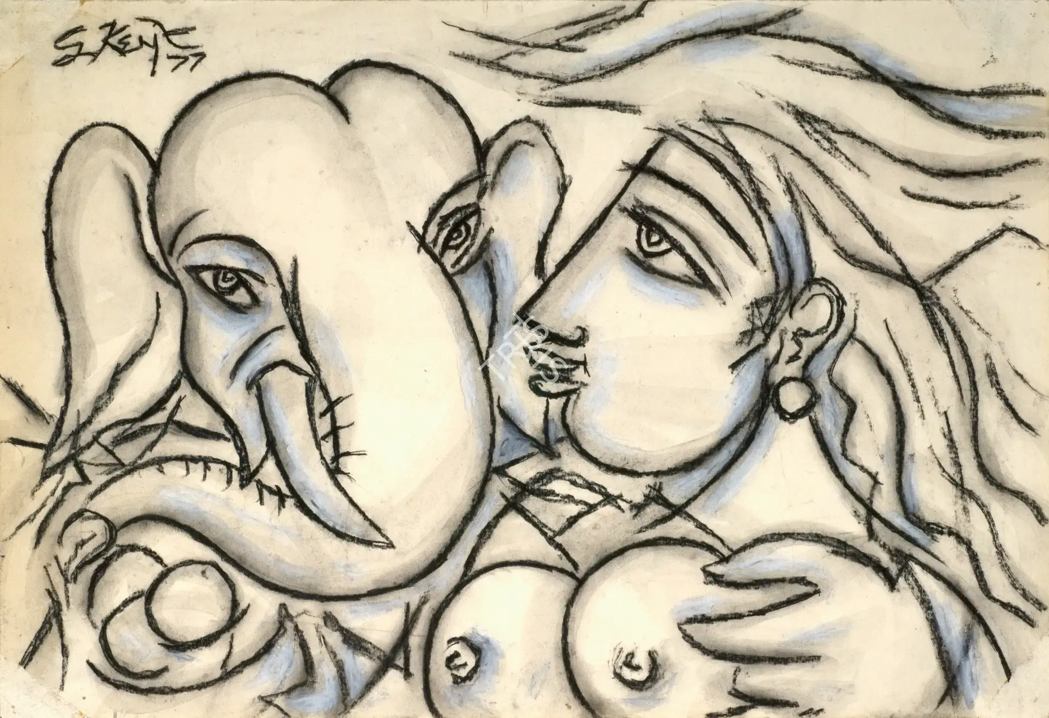 Keyt, George (Artist). Woman & Elephant, 1977 | Painting