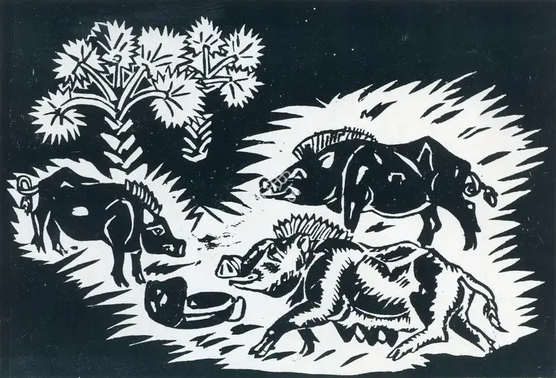 Mittal, Jagdish (Artist). Three pigs, n.d. | Graphic Art