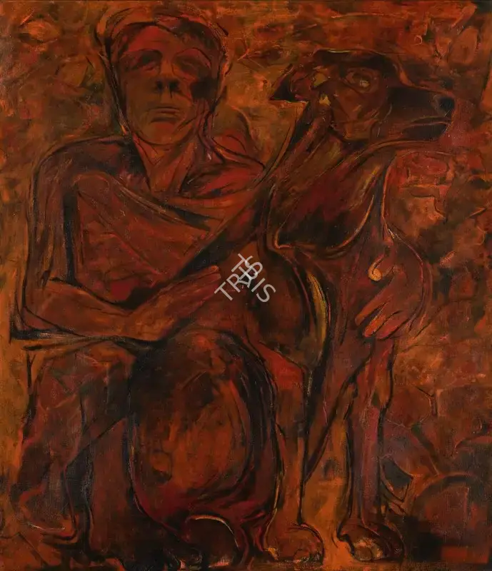Khanna, Krishen (Artist). Untitled (Man and Dog), c.late 1970s | Painting