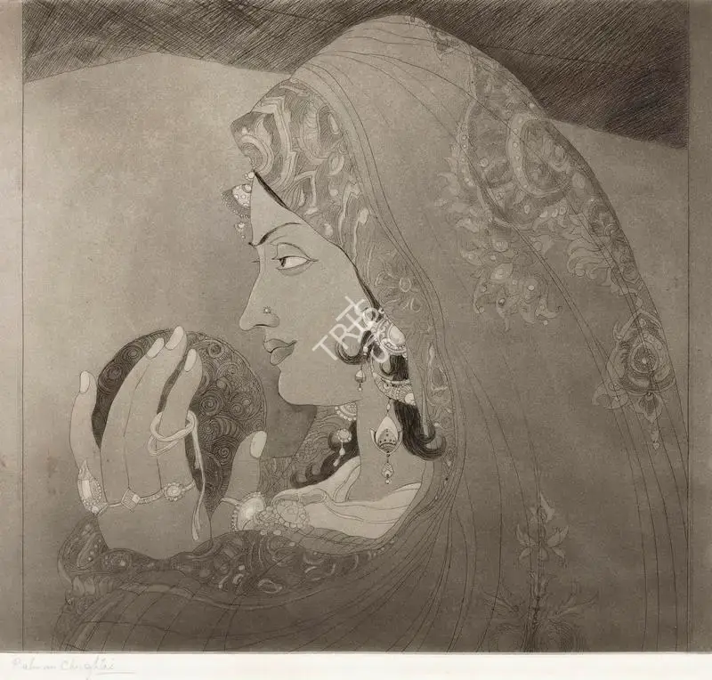 Chughtai, M.A.R. (Artist). Untitled (Woman in Profile), n.d. | Graphic Art