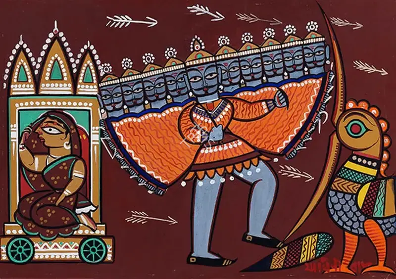 Roy, Jamini (Artist). Untitled (Sita, Ravana and Jatayu), c.1960s | Painting