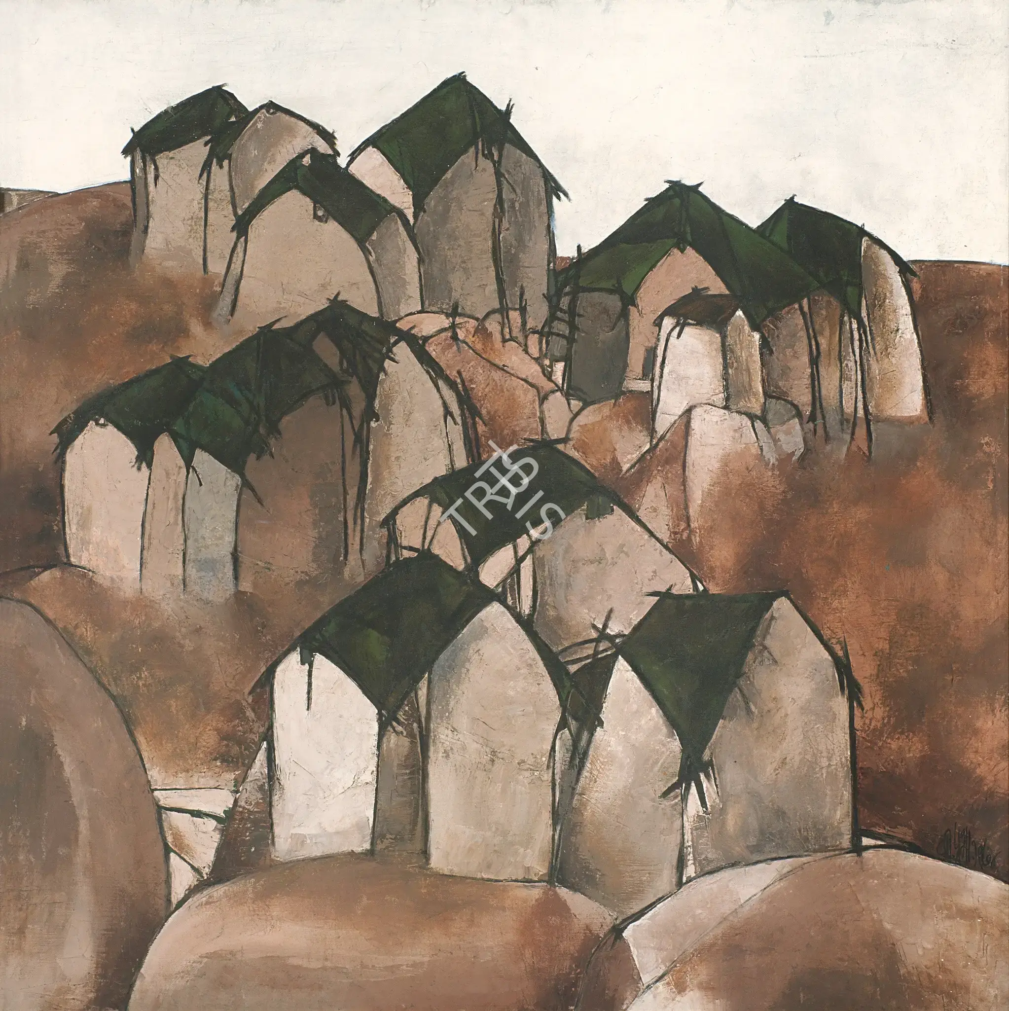 Prabha, B. (Artist). Huts, 1974 | Painting